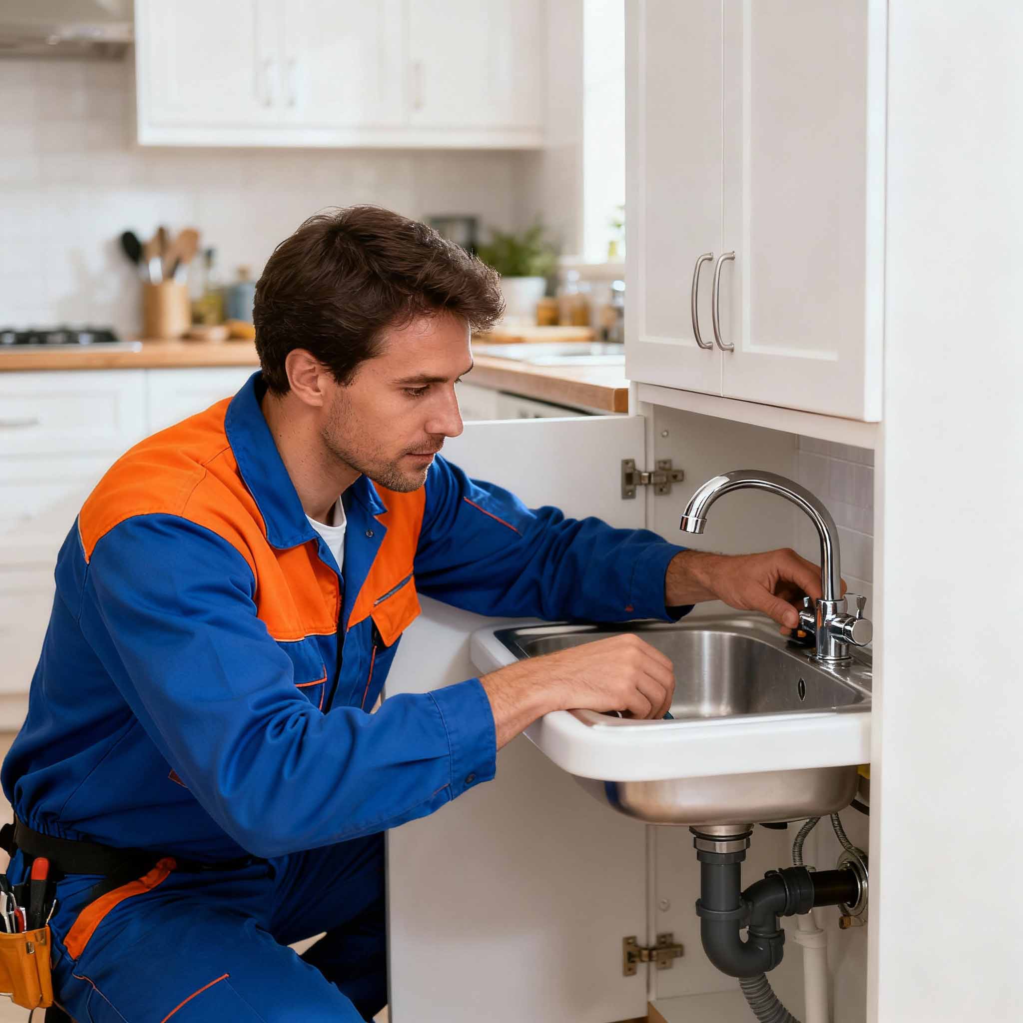 Plombier réparant une fuite